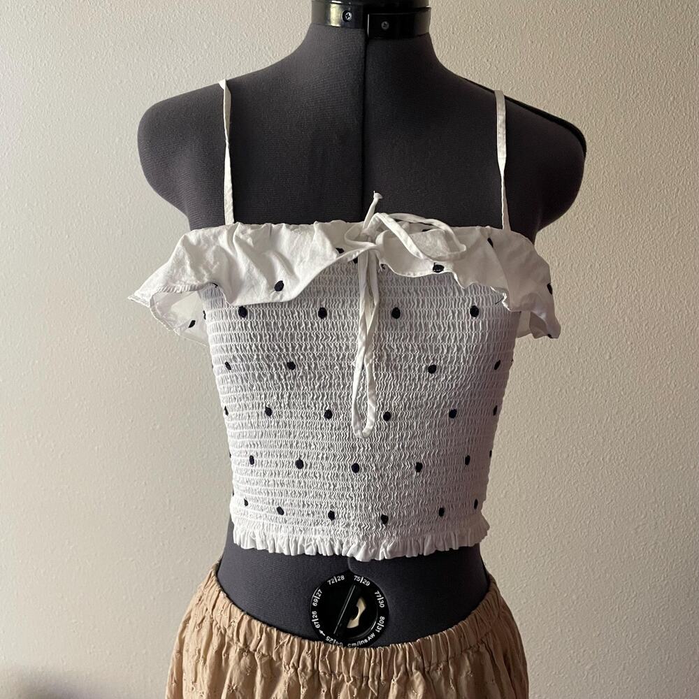 Ruffle Polka Dot White Tank Twee Cottage Soft Girl | Size XS/S